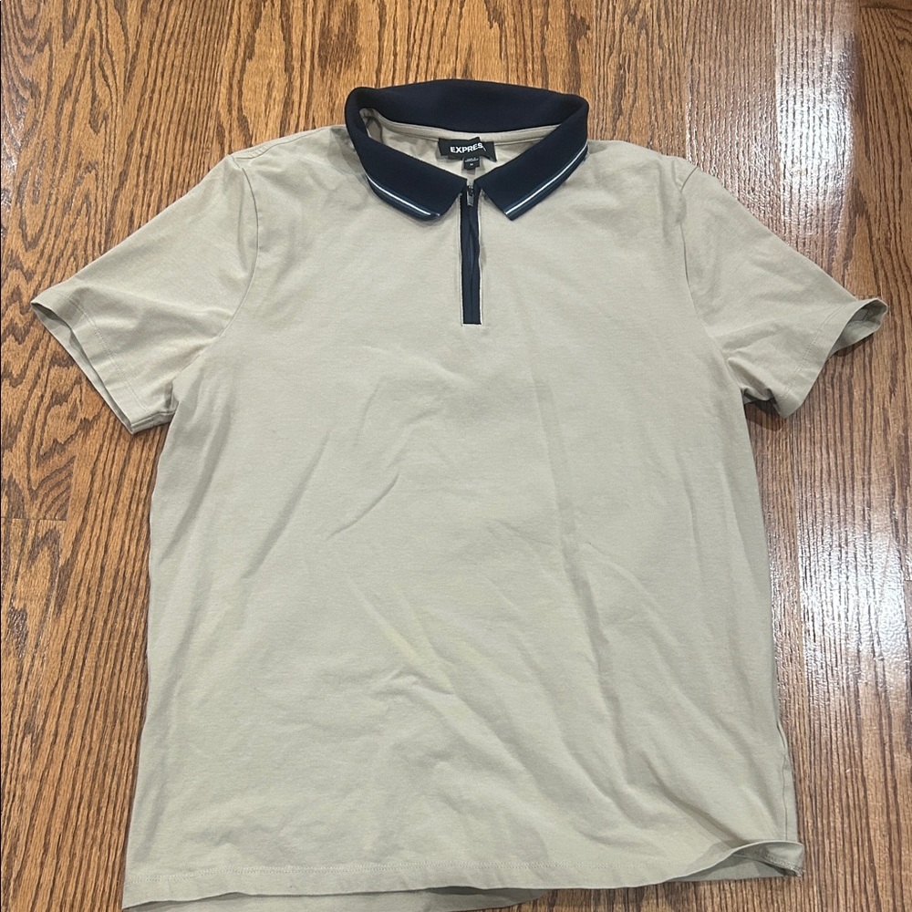 Express Short Sleeve Polo in Tan with Black Collar